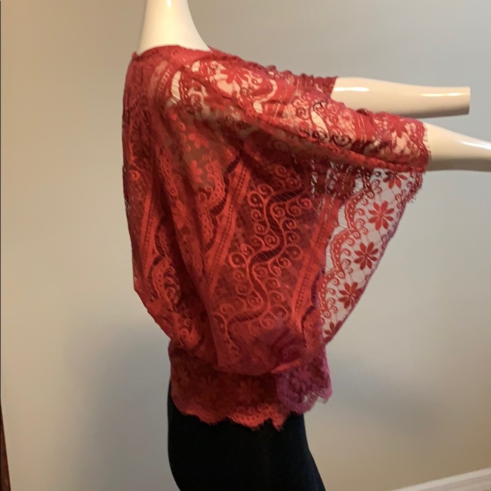 Beyond Vintage Mixed Floral & Geometric Lace Faux Wrap Fully Lined Cap Sleeve  S - Picture 3 of 16